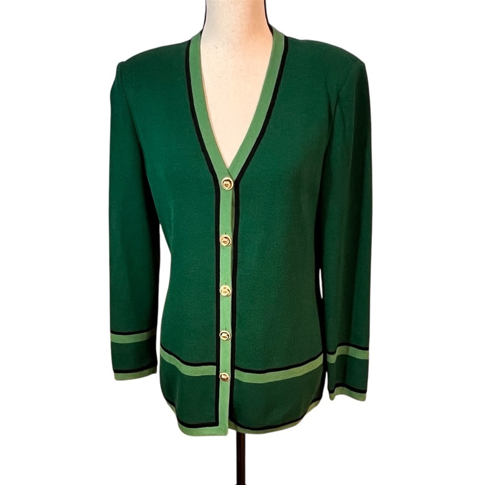 St. John Collection Green Cardigan Sweater Sz-4